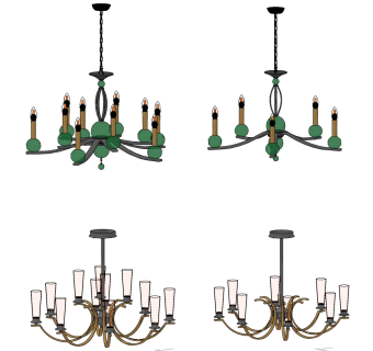 美式欧式法式金属铁艺吊灯su草图模型下载