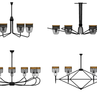 北欧工业风金属铁艺吊灯su草图模型下载