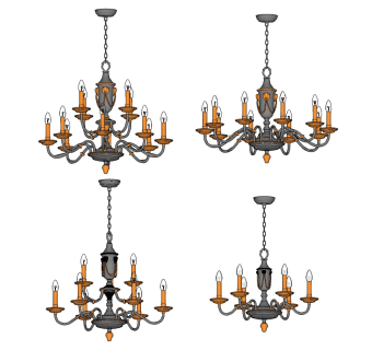 美式欧式法式金属铁艺吊灯su草图模型下载