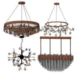 现代欧式金属水晶吊灯su草图模型下载