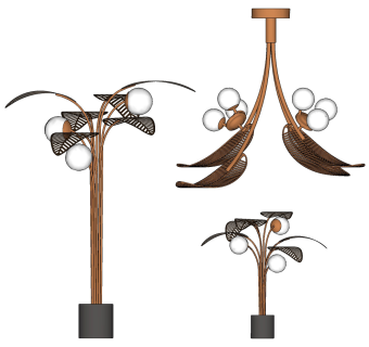 现代东南亚树叶造型落地灯吊灯景观灯su草图模型下载