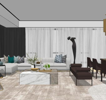 现代客餐厅 su草图模型下载