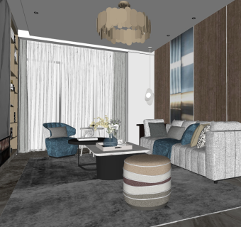 现代轻奢客厅 su草图模型下载