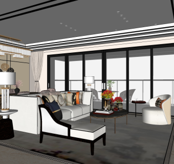 现代客餐厅 su草图模型下载