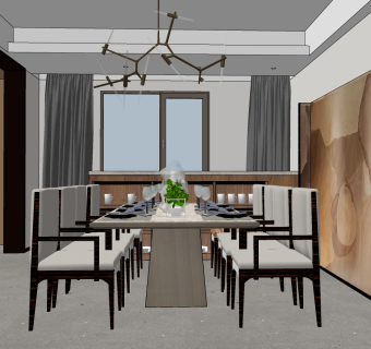 新中式餐厅I su草图模型下载