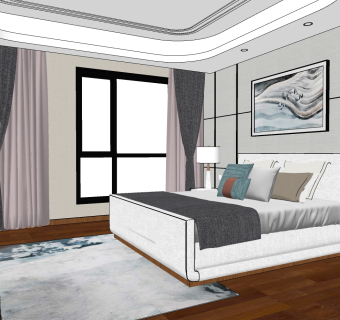 后现代卧室 su草图模型下载