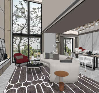 现代客餐厅， su草图模型下载