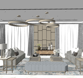 现代港式客厅 su草图模型下载