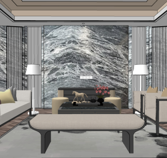 新中式客厅 su草图模型下载