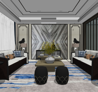 新中式客厅沙发I su草图模型下载