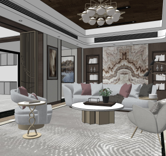 后现代客厅， su草图模型下载