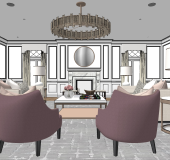 美式客厅， su草图模型下载