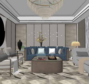 现代客厅， su草图模型下载