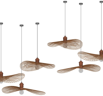 新中式帽子竹编藤编编织吊灯su草图模型下载