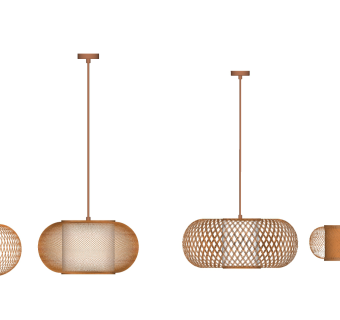 新中式日式竹编编织吊灯灯笼su草图模型下载