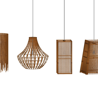 新中式日式竹编藤编编制吊灯su草图模型下载