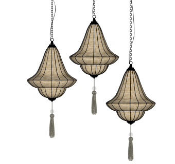 新中式吊顶，灯笼组合su草图模型下载