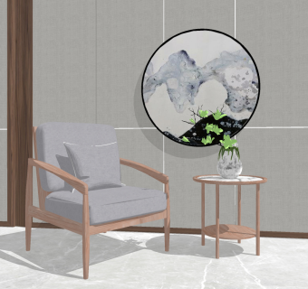 新中式休闲椅组合su草图模型下载