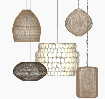 日式竹编藤编编织吊灯su草图模型下载