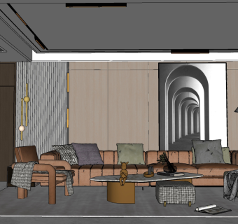 现代客厅su草图模型下载