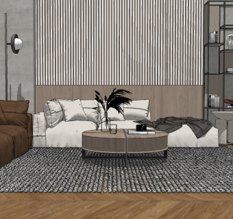 现代客厅沙发落地灯，卧榻懒人沙发su草图模型下载