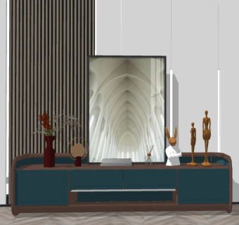 现代电视柜su草图模型下载