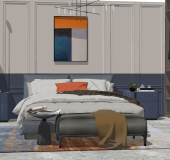 现代简约卧室双人床su草图模型下载