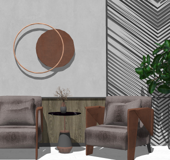 现代单人休闲沙发su草图模型下载