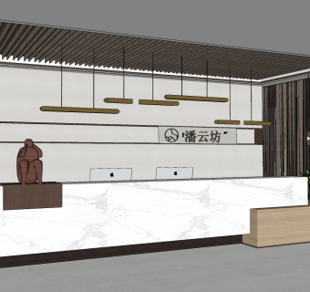 现代办公前台接待区，服务台su草图模型下载