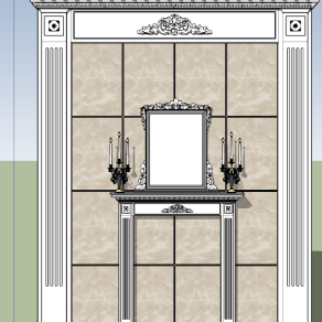 欧式法式端景台烛台柱子墙面su草图模型下载