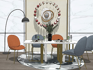29北欧现代轻奢，餐桌椅，落地灯，墙饰挂饰挂件，su草图模型下载