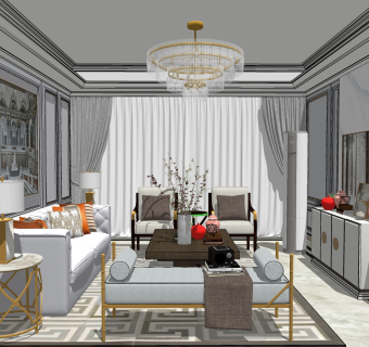 PINKI DESIGN简欧式客厅ID：50548su草图模型下载