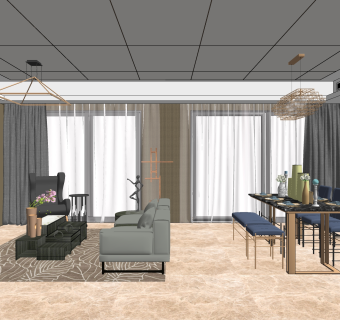 现代客餐厅 su草图模型下载