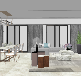 现代客餐厅简欧式餐桌椅 su草图模型下载