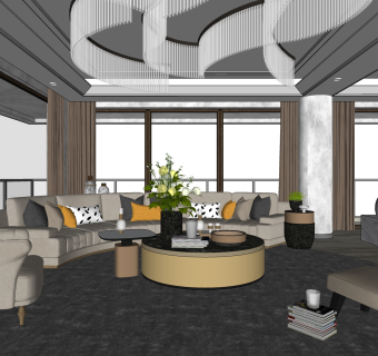 现代客厅， su草图模型下载