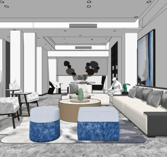 现代客餐厅，沙发 su草图模型下载