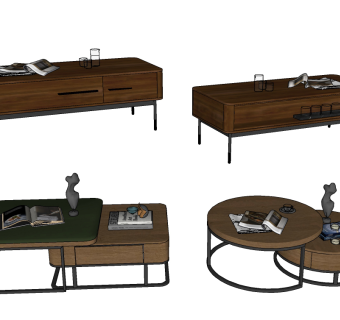 现代茶几，书本杂志su草图模型下载