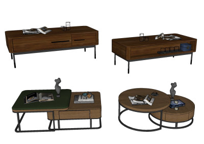 现代茶几，书本杂志su草图模型下载