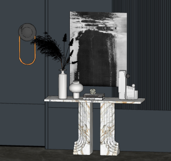 现代玄关柜摆台su草图模型下载