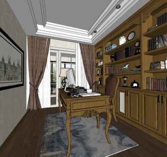 美式欧式书房su草图模型下载