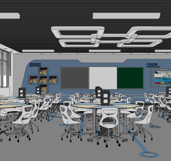 现代科技教室su草图模型下载