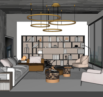 现代客厅su草图模型下载
