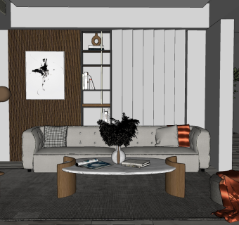 01现代客厅,沙发休闲椅子躺椅茶几su草图模型下载