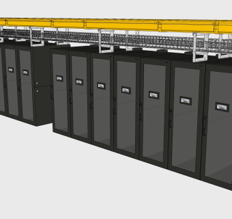 现代服务器机柜机房 su草图模型下载
