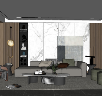 现代客厅su草图模型下载