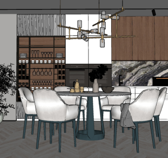 现代轻奢餐厅su草图模型下载