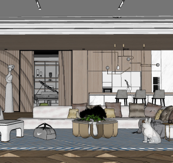 现代客餐厅su草图模型下载