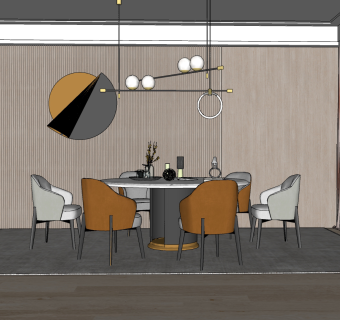 现代餐桌椅su草图模型下载