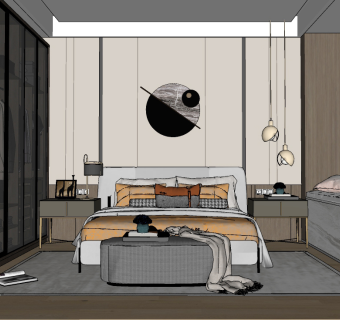 现代卧室su草图模型下载