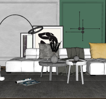 北欧现代转角沙发边几茶几su草图模型下载